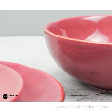 Reactive glazed stoneware dinner set in Rose Red